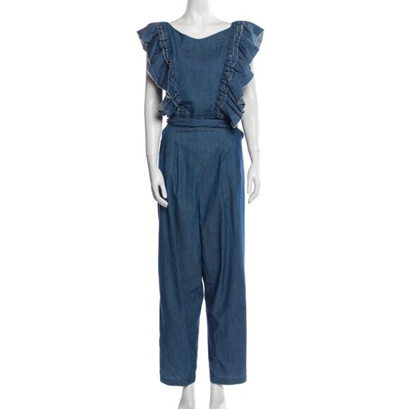 HEIDI MERRICK Pants - HEIDI MERRICK BATEAU CHAMBRAY RUFFLE PANT JUMPSUIT  S